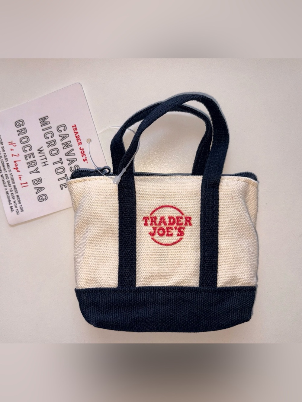 Trader Joe's Canvas Micro Tote with grocery bag - Navy Blue. NWT